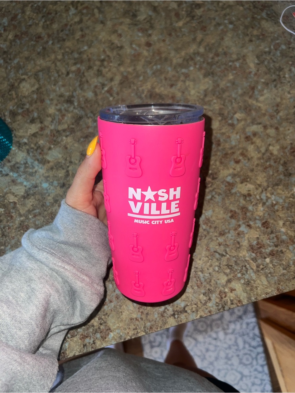 Nevr used Nashville Pink Travel Tumbler with Guitar Texture